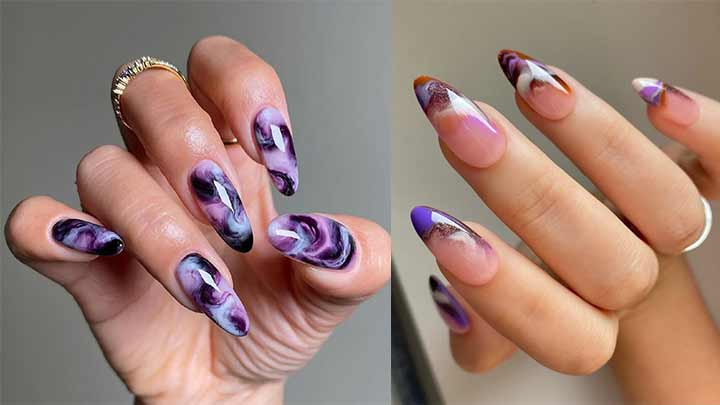 ناخن‌های ابر و بادی با رنگ‌های گرم و سرد