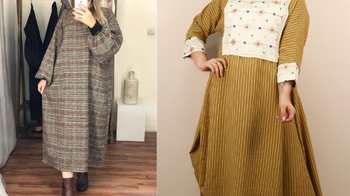 مانتوهای کلوش جلو بسته با پارچه‌های طرح دار