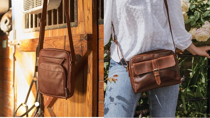 استایلی کلاسیک با کیف چرم قهوه ای سوخته