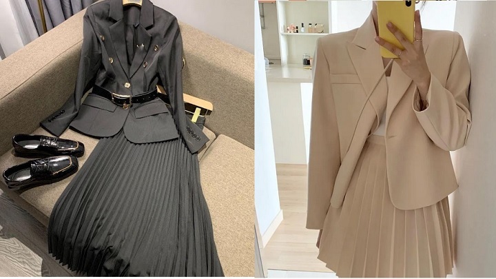 درخشش بی‌نظیر با کت و دامن پلیسه مجلسی