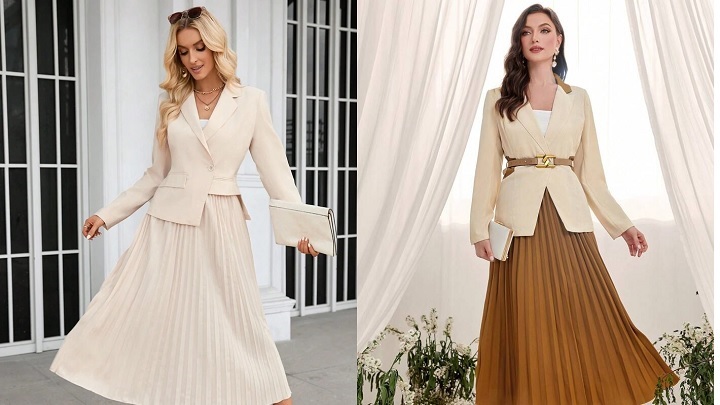 کت و دامن پلیسه: انتخابی بی‌نهایت زنانه و شیک