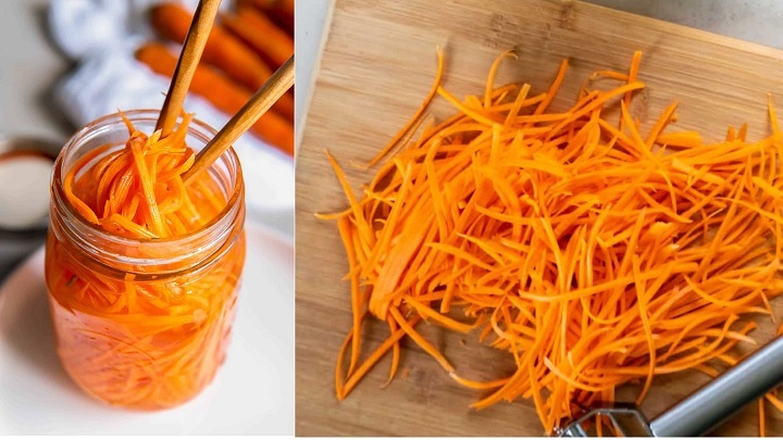 مراحل تهیه ترشی هویج رشته‌ای فوری