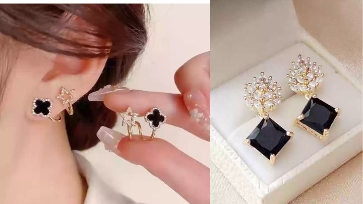 گوشواره‌های مشکی با ترکیب فلزات