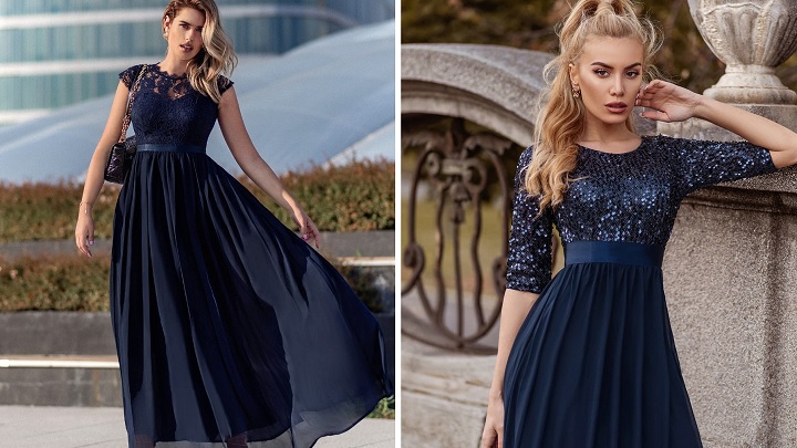 پیراهن بلند مجلسی سرمه‌ای