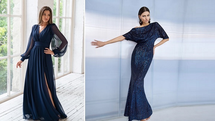 پیراهن بلند مجلسی سرمه‌ای