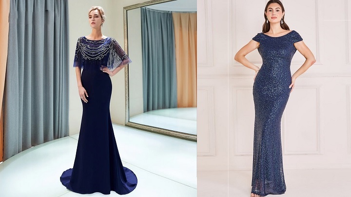 پیراهن بلند مجلسی سرمه‌ای