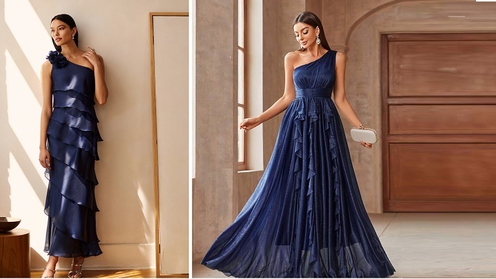 پیراهن بلند مجلسی سرمه‌ای