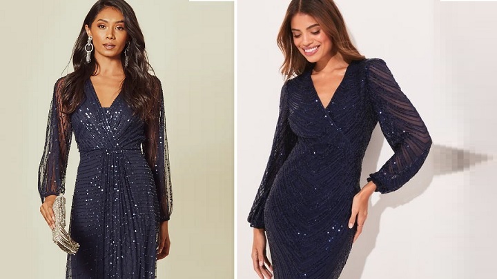 پیراهن بلند مجلسی سرمه‌ای