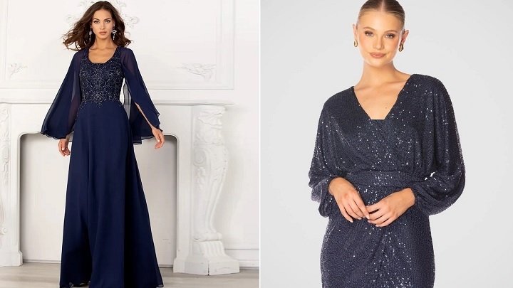 پیراهن بلند مجلسی سرمه‌ای