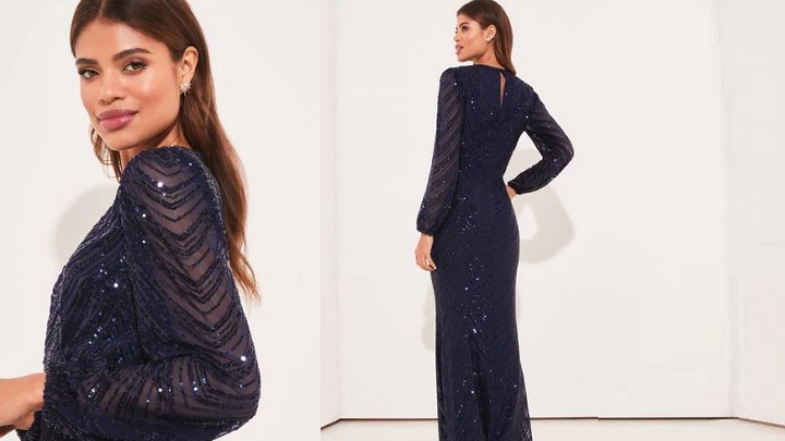 پیراهن بلند مجلسی سرمه‌ای