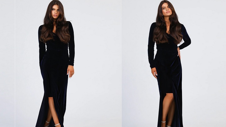 پیراهن بلند مجلسی سرمه‌ای