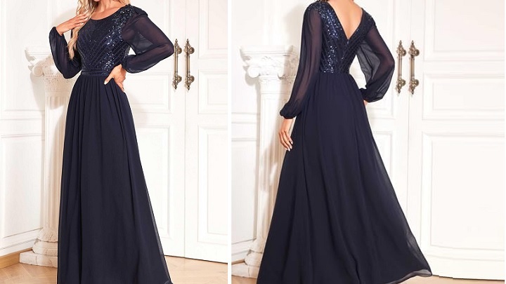 پیراهن بلند مجلسی سرمه‌ای