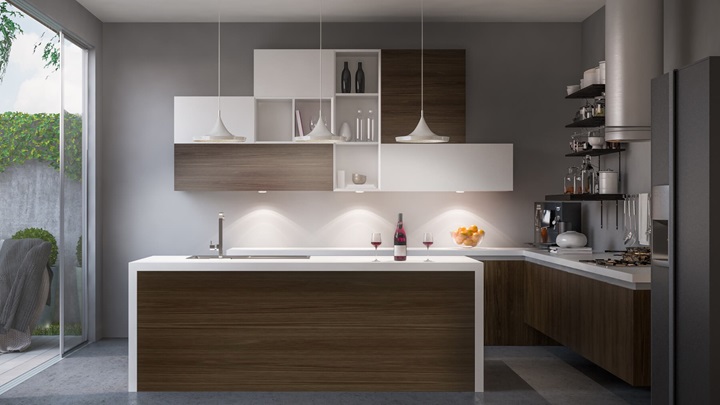 کابینت‌های گلاس سفید قهوه‌ای: نمادی از سادگی و زیبایی