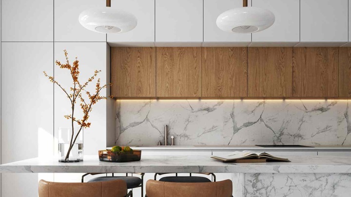 کابینت‌های گلاس سفید قهوه‌ای: آسان تمیز و مقاوم در برابر لکه