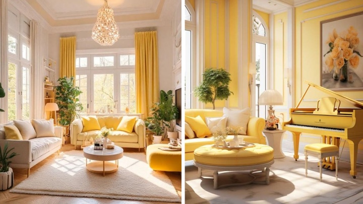 دکوراسیون لیوینگ روم به سبک آفتابی: با رنگ زرد