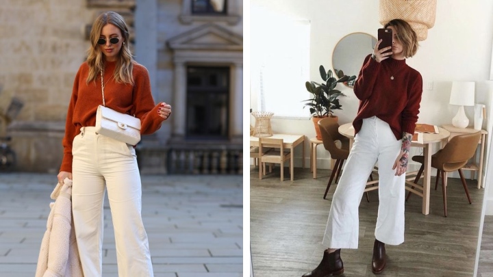 ایده‌هایی برای ست کردن شلوار سفید در پاییز