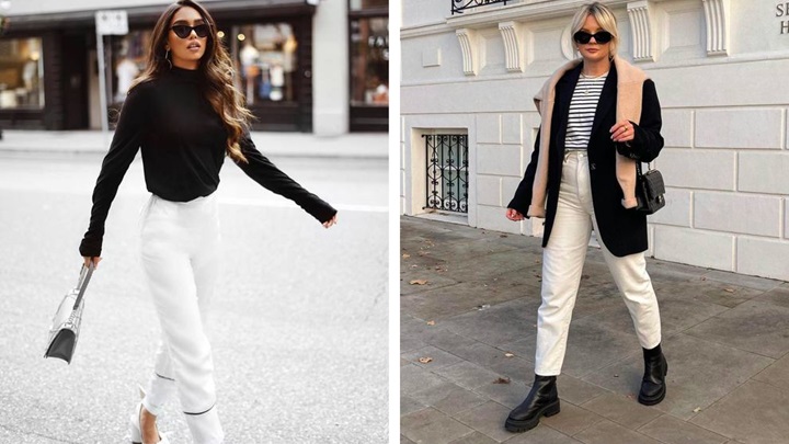 استایل رسمی پاییزی با شلوار سفید، متفاوت و جذاب