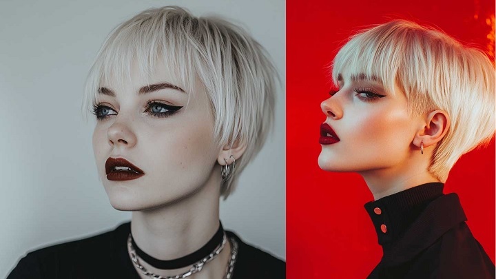 رژ لب‌های پررنگ و آرایش چشم ملایم: ترکیبی عالی برای موهای کوتاه