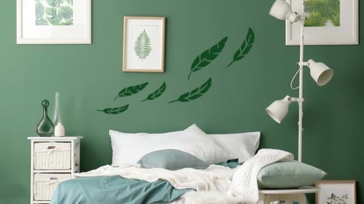 نقاشی‌ دیواری مدرن اتاق خواب به رنگ سبز