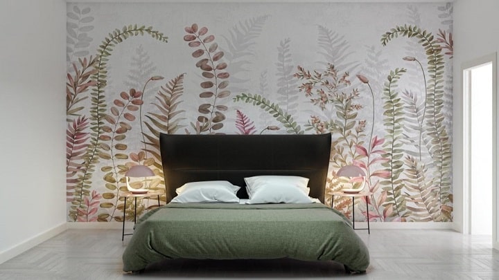 نقاشی‌ دیواری مدرن اتاق خواب به رنگ طوسی