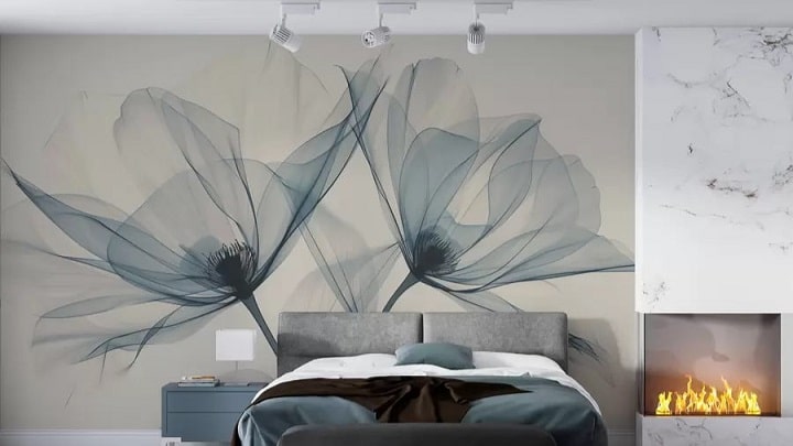 نقاشی‌ دیواری مدرن اتاق خواب با طرح‌های انتزاعی