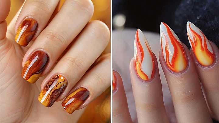 انواع مدل طرح ناخن پاییزی نارنجی