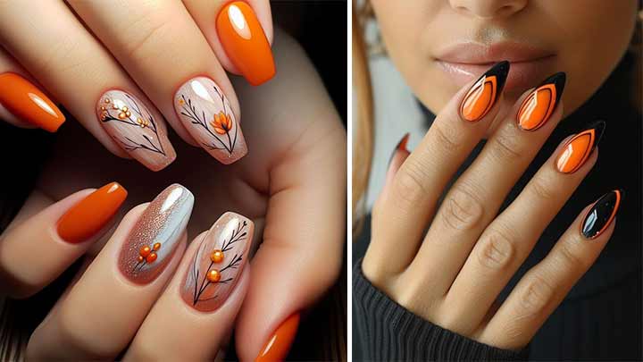 ناخن‌های نارنجی براق: درخشش در فصل سرد
