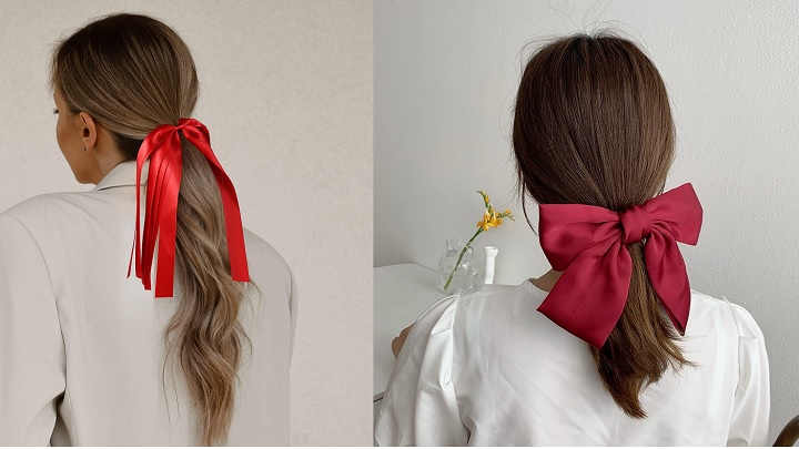 زیباترین ایده‌های مدل موی یلدایی 1403 با پاپیون قرمز