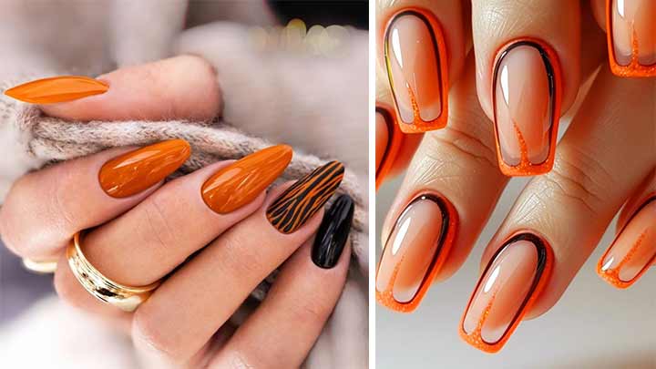تحلیل ترکیب رنگی نارنجی و مشکی در طراحی ناخن تحلیل ترکیب رنگی نارنجی و مشکی در طراحی ناخن