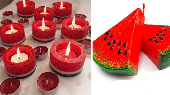 انواع شمع‌ با طرح هندوانه برای یلدا 1403