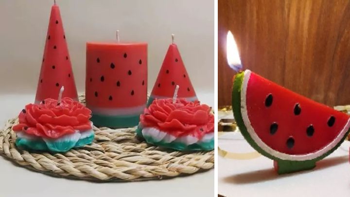 شمع‌های زیبا با طرح هندوانه برای یلدا