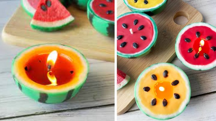 شمع‌های دایره‌ای با طرح هندوانه برای یلدا