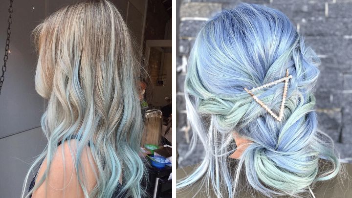 هایلایت پیکابو آبی یخی روی موی بلوند هایلایت پیکابو آبی یخی روی موی بلوند