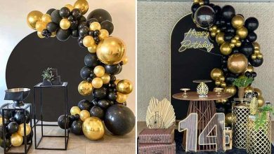 31 ایده جذاب برای تم تولد با بادکنک طلایی مشکی