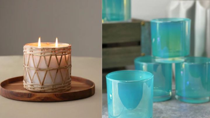 انواع مدل‌های شمع لیوانی فانتزی به رنگ آبی کمرنگ