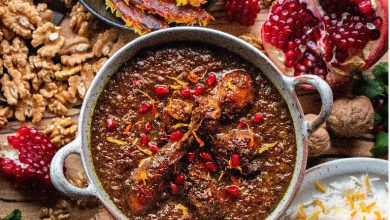 طرز تهیه فسنجان با مرغ+ نکات و فوتوفن ها