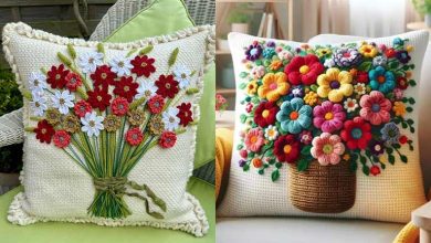 32 مدل جدید کوسن مبل کاموایی به شکل گل