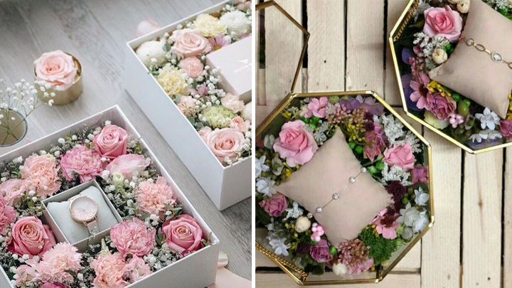 هدیه در باکس گل