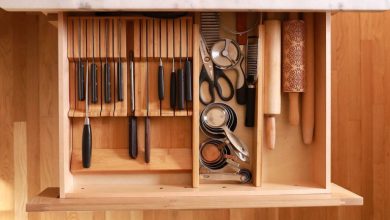 چیدمان خلاقانه کشو آشپزخانه برای دسترسی سریعتر