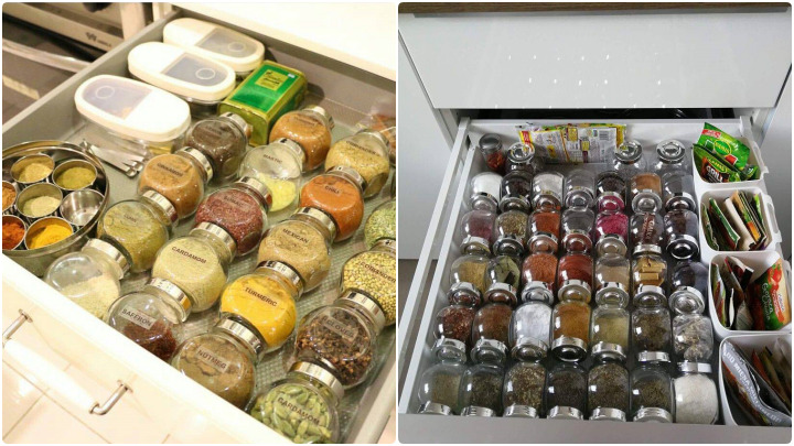 چیدمان کشو آشپزخانه با سبدها و تقسیم کنندههای مخصوص برای دسترسی سریعتر  چیدمان کشو آشپزخانه با سبدها و تقسیم کنندههای مخصوص برای دسترسی سریعتر