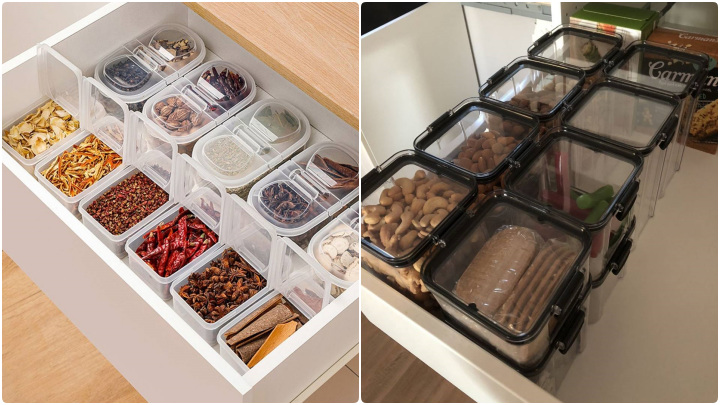 اصول چیدمان مواد خوراکی خشک در کشو آشپزخانه برای دسترسی سریعتر اصول چیدمان مواد خوراکی خشک در کشو آشپزخانه برای دسترسی سریعتر