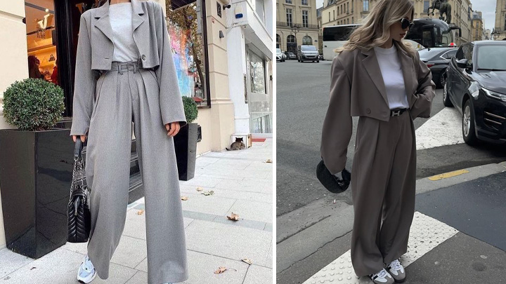 کت کوتاه و شلوار دمپا برای بلندتر نشان دادن قد؛ استایل نیمه رسمی زنانه ترند نوروز ۱۴۰۴