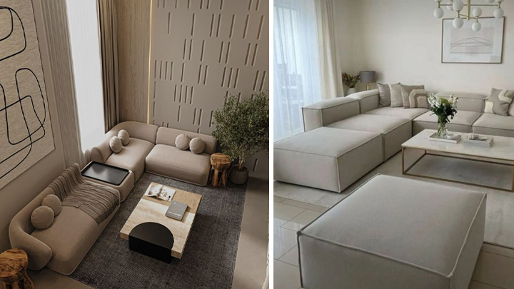 مبل‌های ال شکل رنگ طبیعی