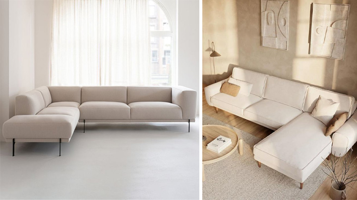 مبل‌های ال شکل ساده و سفید