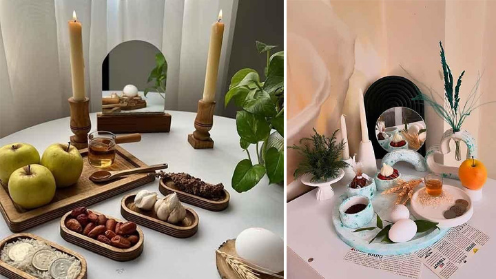 هفت سین با ظروف رنگ‌های طبیعی