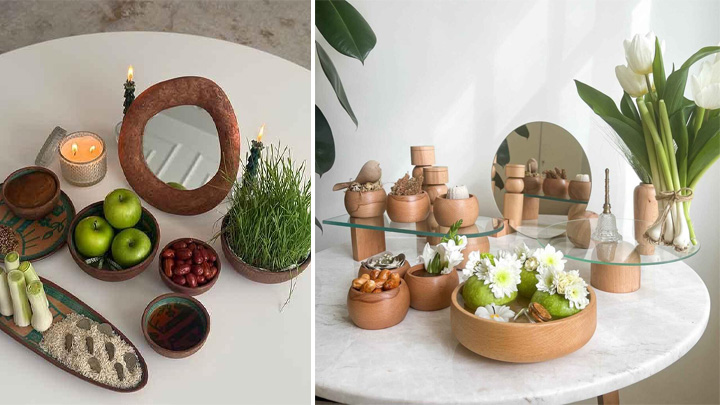 هفت سین با ظروف قهوه ای