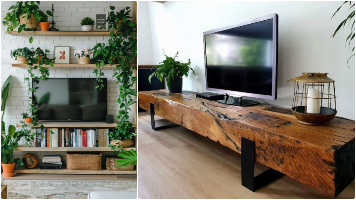 میز تلویزیون چوبی طرحدار بزرگ