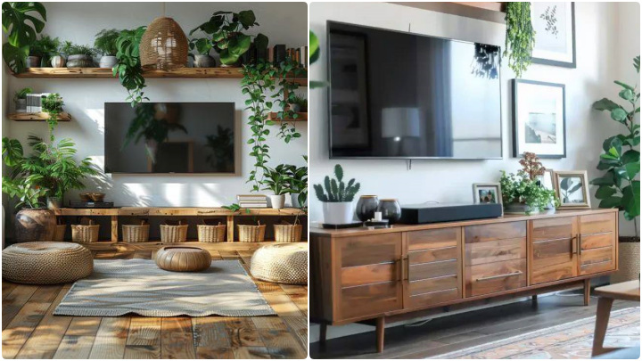 میز تلویزیون چوبی محکم و رنگ تیره