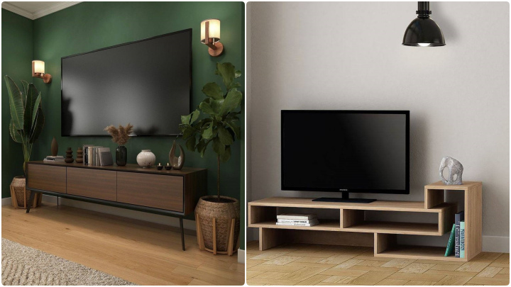 میز تلویزیون چوبی تیره روشن