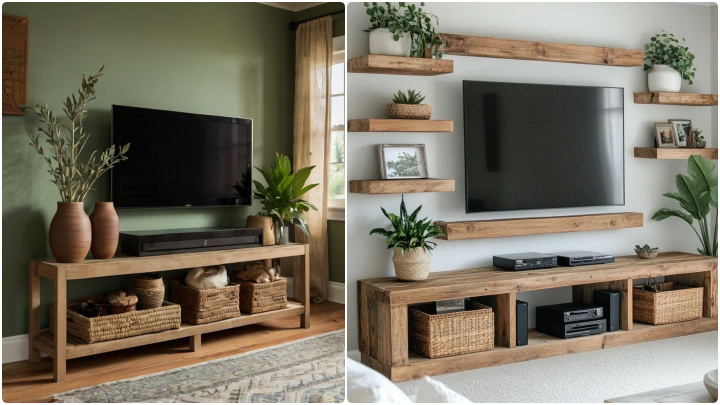 میز تلویزیون چوبی مدلدار رنگ روشن